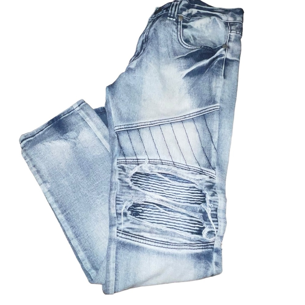 Blue Cult Men’s Denim Jeans Size 30 Distressed Ribbed Knees Acid Wash Skater